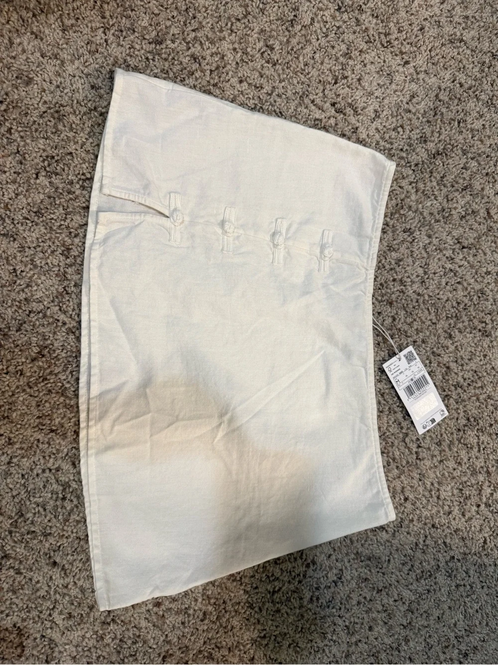 Mango White Mini Skirt with Knot Buttons